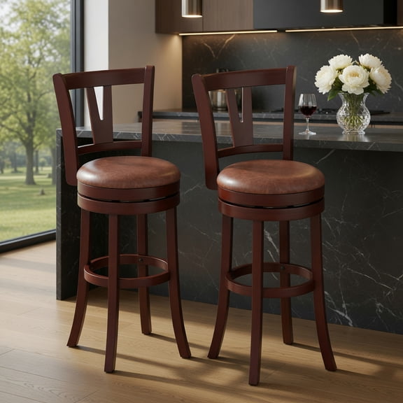 GVN Swivel Barstools Set with High Back Support and Footrests, 30 Inch Counter Height for Bar, Kitchen with Ergonomic Seating, Brown