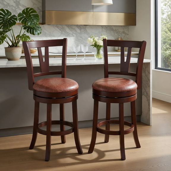 GVN Swivel Barstools Set with High Backs and Footrests, 26 Inch Counter Height for Home Bar, Kitchen with Supportive Design, Brown