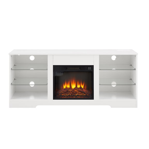GVN TV Stand, Entertainment Center,3D Fireplace TV Stand with LED Lights with USB Charging Outlet Modern Television Table Center for TV up to 32-62" White