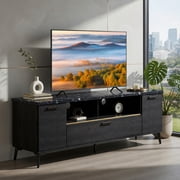 GVN TV Stand, Entertainment Center,63 Inch TV Stand with Flip Door Cabinet for TVs up to 75 Inch-Black