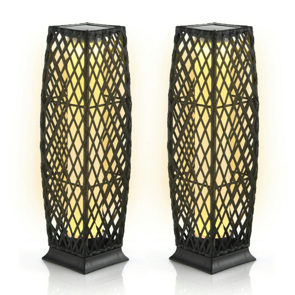 Tall Black Wicker Solar Floor Lamps with Warm LED Light