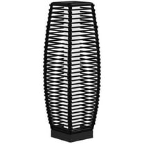 GVN Tall Floor Lamp, Modern Floor Standing Lamp,Outdoor Rattan Garden Lantern Pathway Light with Auto On/Off LED Lights, Black