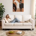 thumbnail image 1 of GVN Upholstered Teddy Velvet 3-Seat Sofa with Comfy Back Pillows-White, 1 of 6