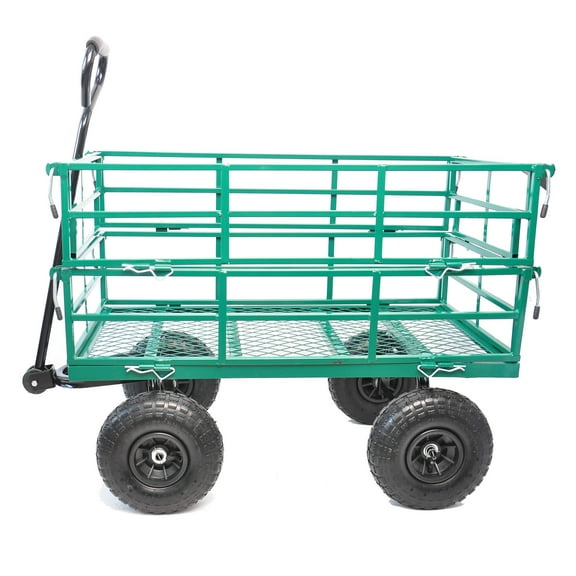 GVN Wagon Cart Garden Cart Trucks, Garden Wagon Cart with Removable Mesh Sides to Convert into Flatbed, Utility Metal Wagon, Perfect for Garden, Farm, Yard, Yellow