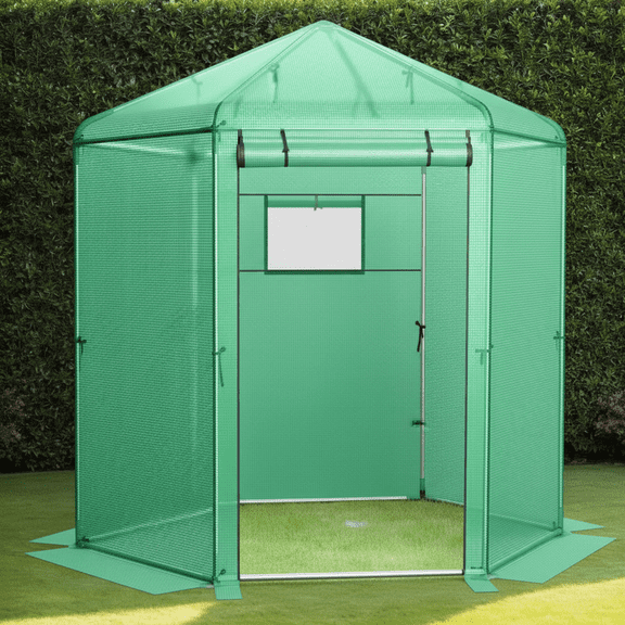 GVN Walk-In Hexagonal Greenhouse with PE Cover and Metal Frame, Walk-in Green House, Portable Greenhouse  for Planting and Storage