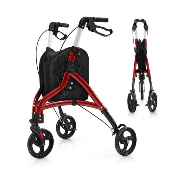 GVN Walkers & Rollators,Foldable Rollator Walker with Lightweight Aluminum Frame-Red