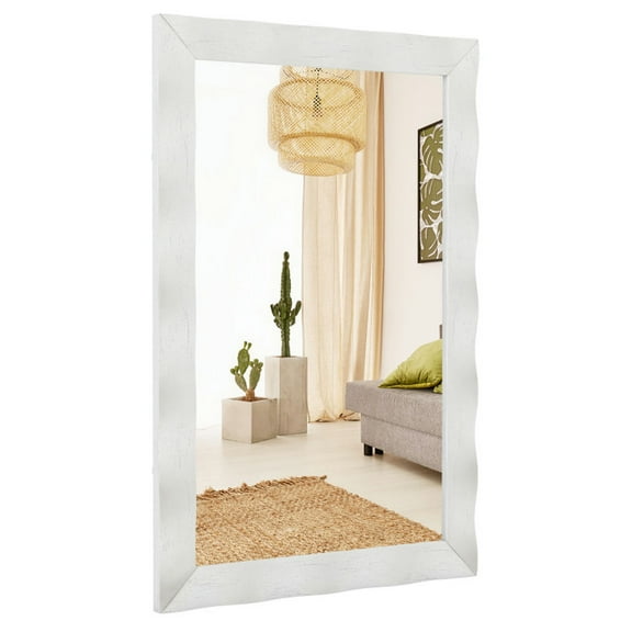 GVN Wall Mirrors,41.5 x 28 inches Farmhouse Wall Mirror with Solid Wood Frame-White