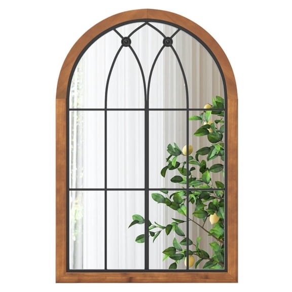 GVN Wall Mirrors,Arched Window Finished Mirror with Back Board-Natural