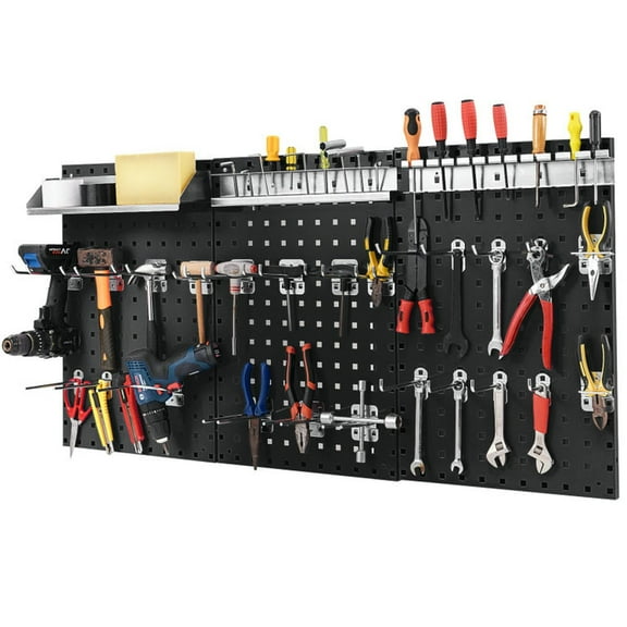 GVN Wall-Mounted Pegboard Kit with 3 Pegboards for Garage Workshop-Black