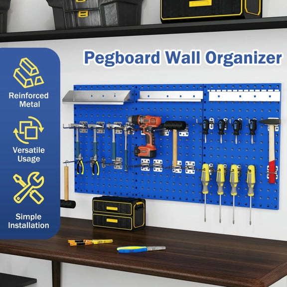 GVN Wall-Mounted Pegboard Kit with 3 Pegboards for Garage Workshop-Navy