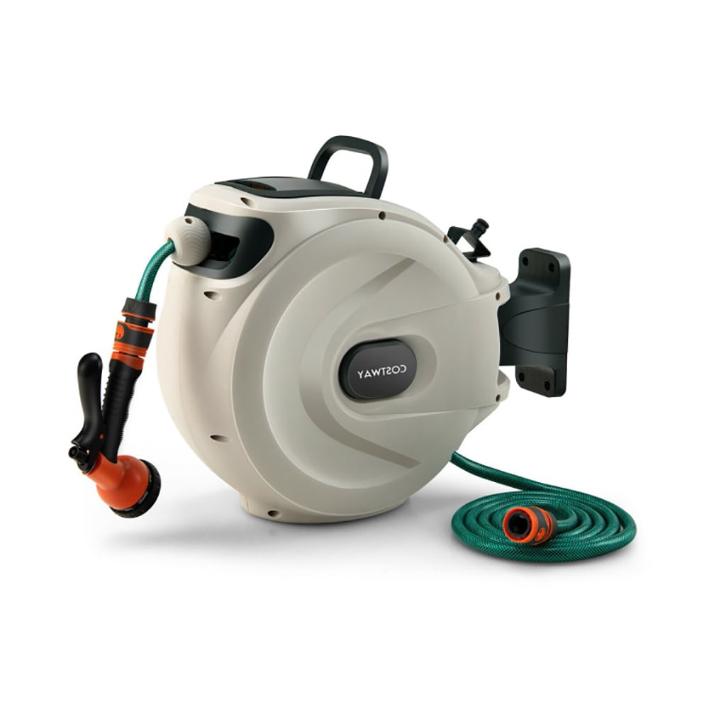GVN Wall Mounted Retractable Garden Hose Reel with Hose Nozzle, Garden Hose Reel Wall Mount GVN Wall Mounted Retractable Garden Hose Reel with Hose Nozzle, Garden Hose Reel Wall Mount