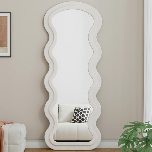 GVN Wave Full-Length Mirror with Hanging or Against The Wall, Dimmable Standing Mirror for Bedroom, Living Room, White