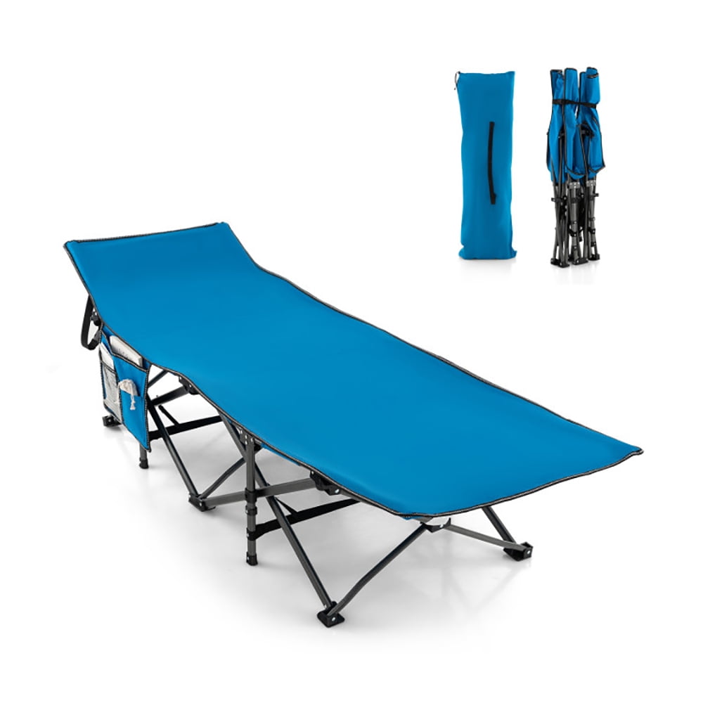 GVN Wide Foldable Camping Cot with Carry Bag-Blue,Compact Camping Cot Backpacking Ultralight Folding Lightweight Cot Easy Set Up Heavy Duty for Outdoor Hiking