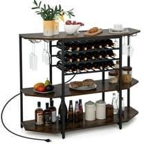 GVN Wine Bar Cabinet,Coffee Bar Cabinet,3-Tier Wine Bar Cabinet with Storage Shelves-Brown