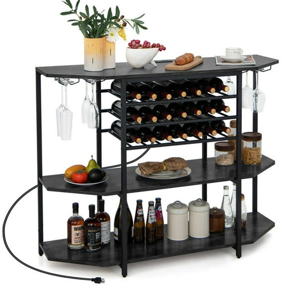 GVN Wine Bar Cabinet,Coffee Bar Cabinet,3-Tier Wine Bar Cabinet with Storage Shelves-Gray