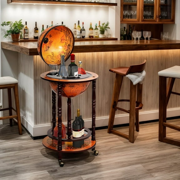 GVN Wine Storage Shelf, Wine Rack,16th Century Wood Globe Wine Bar Stand