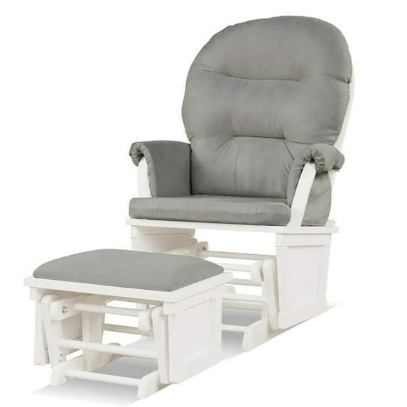 GVN Wood Baby Glider and Ottoman Cushion Set with Padded Armrests for Nursing-Light Gray