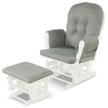 GVN Wood Glider and Ottoman Set with Padded Armrests and Detachable Cushion-Light Gray
