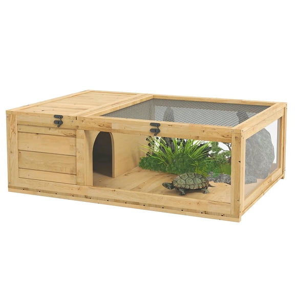 GVN Wooden Reptile Cage with Top Access for Turtles, Lizards, Snakes, Yellow