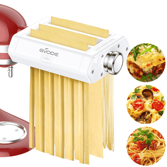 GVODE 3-in-1 Pasta Maker Attachment for KitchenAid Stand Mixer with Roller, Spaghetti and Fettuccine Cutters