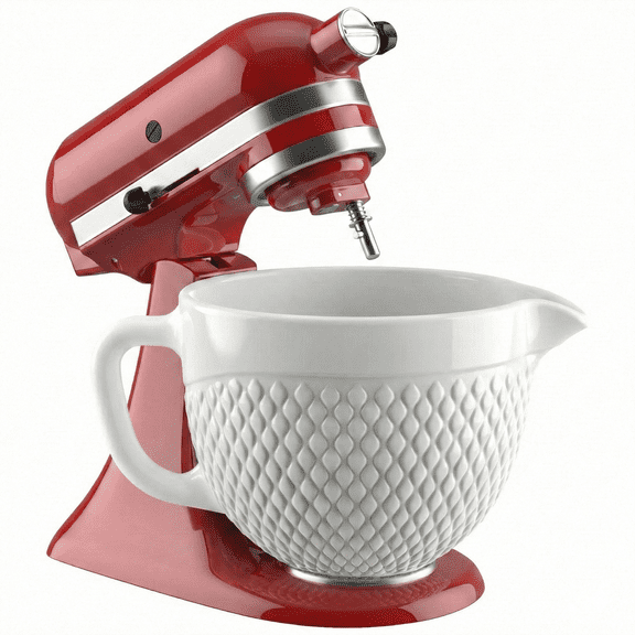 GVODE 5-Quart Ceramic Bowl for KitchenAid Tilt-Head Stand Mixers, Microwave & Oven Safe Mixing Bowl with Pour Spout & Handle, Vintage Pineapple Pattern