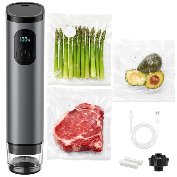 TOCOKEID Metal Handheld Vacuum Sealer, 60kPa Portable Food Sealer with Detachable Tank, 30 Bags & 2 Clips for Kitchen, Camping, Travel Storage,gray