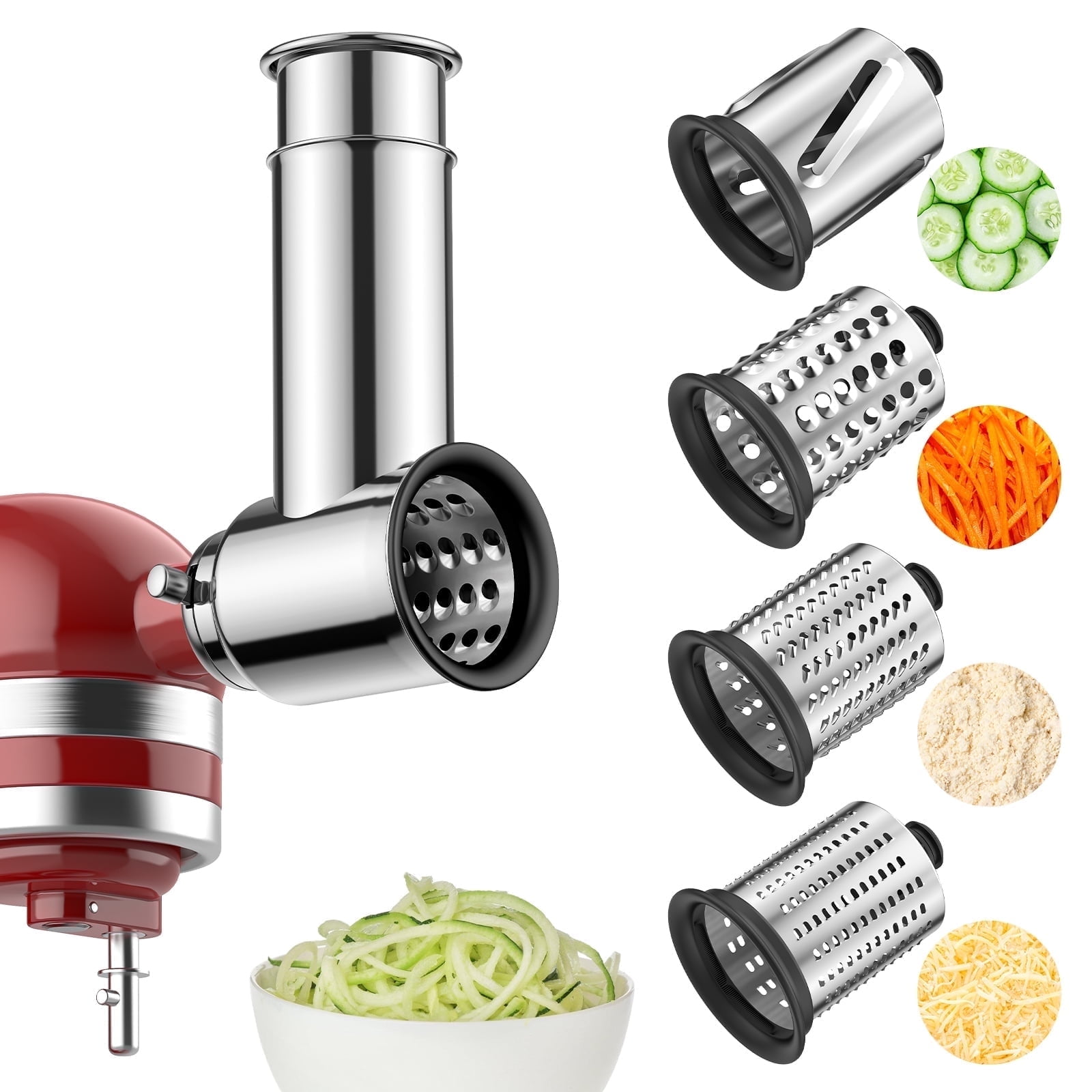 Stainless Steel Slicer Shredder \u0026 Cheese Grater Attachment for Kitchenaid Stnad Mixer, Salad Machine with Vegetable Slicer, Salad Maker, Cheese Grater by GVODE