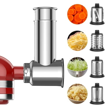GVODE Stainless Steel Slicer Shredder Attachment for KitchenAid Mixers, Dishwasher Safe Cheese Grater Attachment, 4 Blades