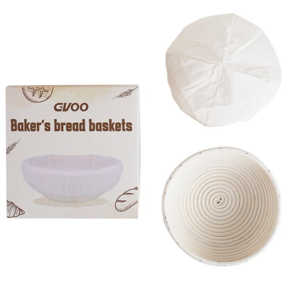 GVOO Bread Banneton Proofing Basket Set of 2, 9 Inch Round & 10 Oval Cane Sourdough Baskets with Lame + Dough Scraper Linen Liner Basting Brush for Making Baking Fermentation