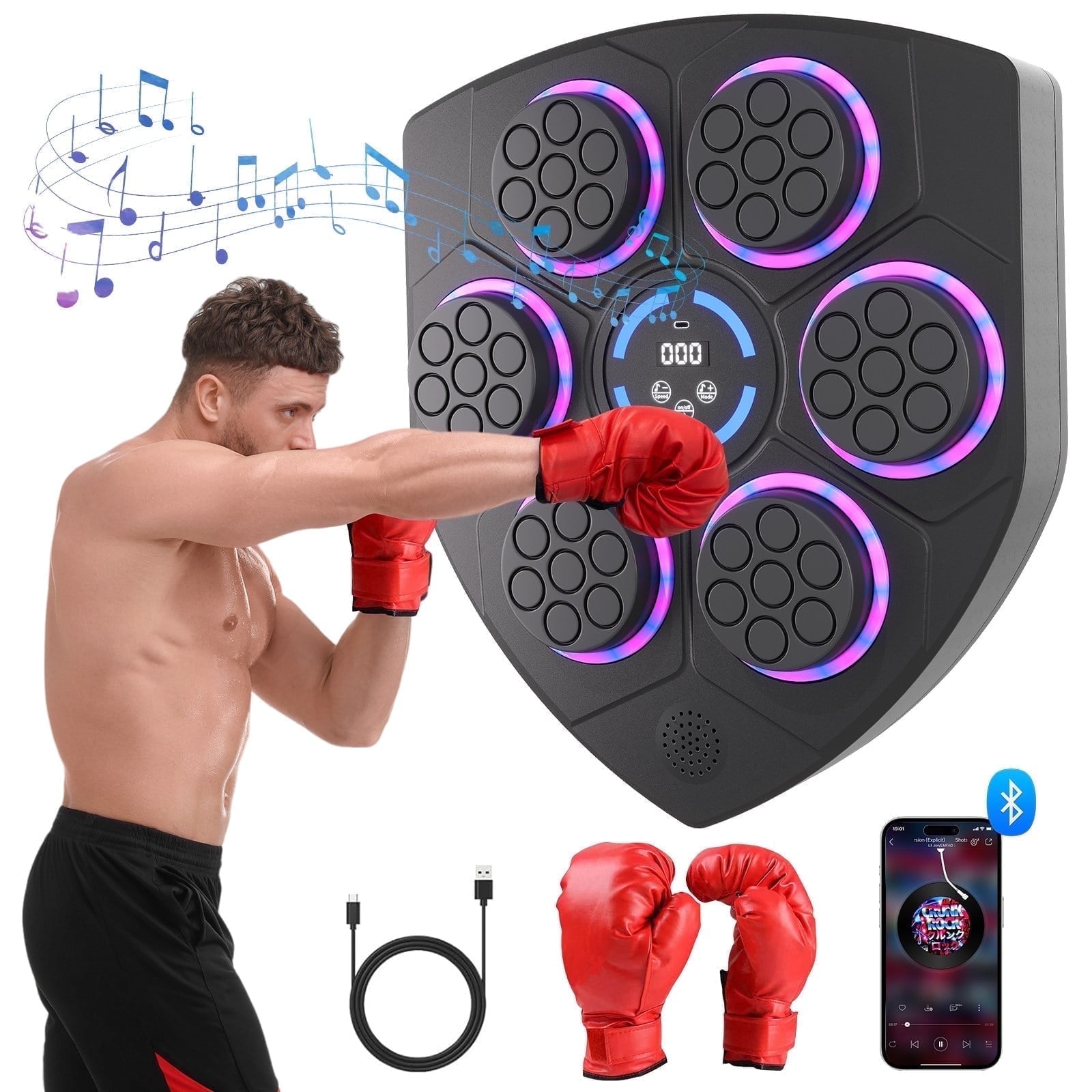 GVQ Smart Bluetooth Punching Bag, LED Guide, 9-Speed, Wall-Mounted, Boxing & Fitness