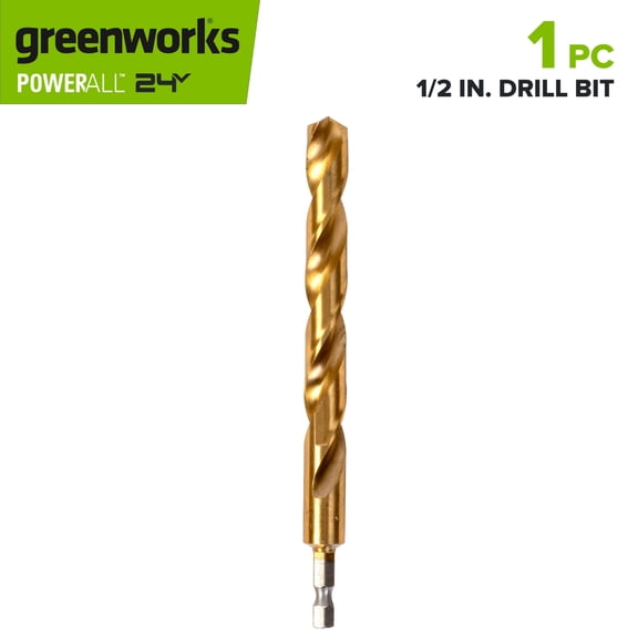 Greenworks 1/2" Drill Bit for Metal, Wood, PVC or more, Impact-Rated, 135 Split Point, 1/4" Hex Quick-Connect Base, PA52233A1