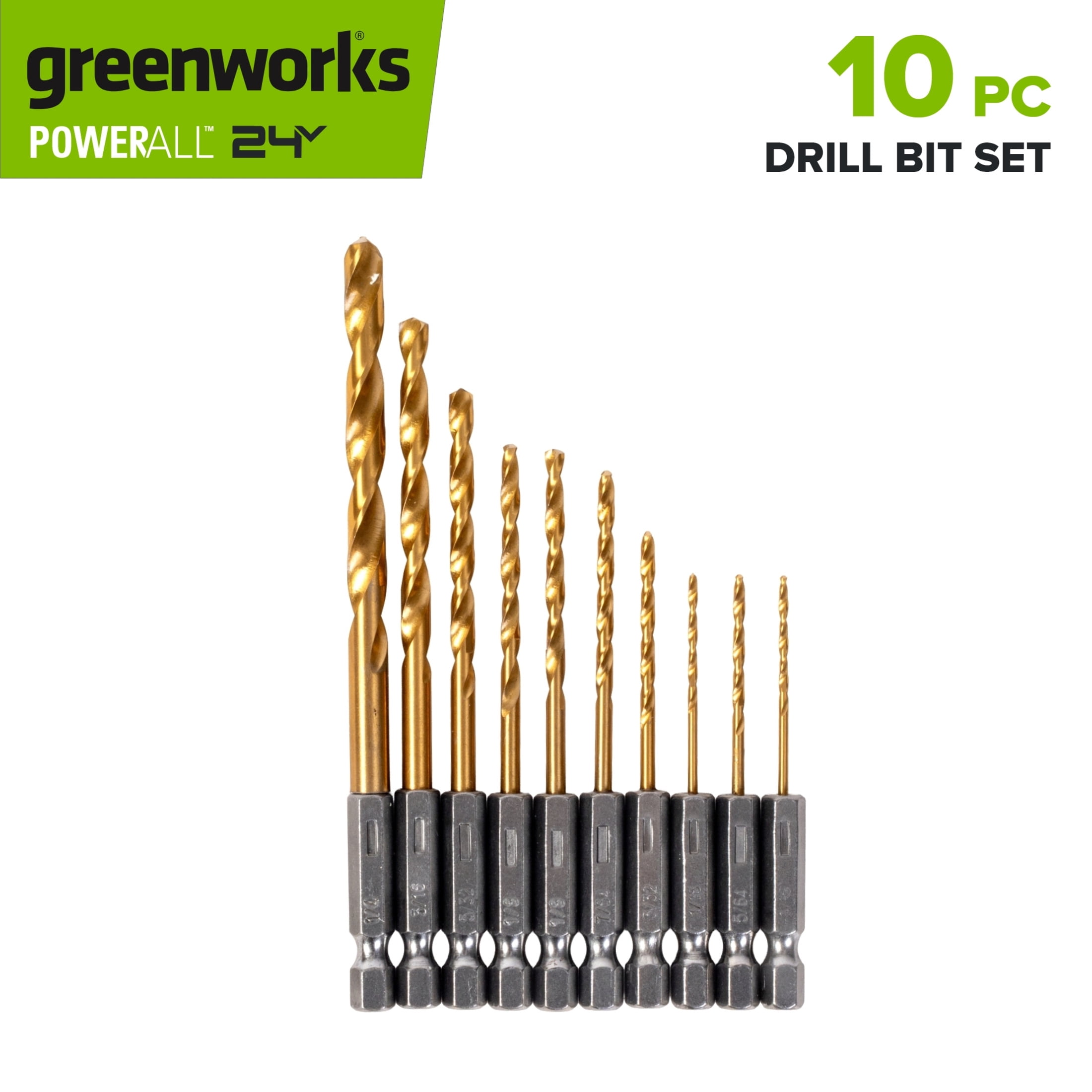 Greenworks 10PC Titanium Drill Bit Set, PA52234A1