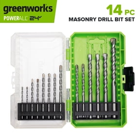Greenworks 14-Piece Masonry Drill Bit Set, Sizes 1/8" to 1/2", Round Shank Insert, PA52403A1