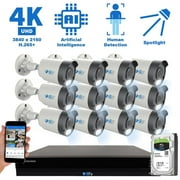 GW 16 Channel 4K NVR 8MP 3840x2160 H.265+ Sony Starvis Starlight Smart AI Security Camera System - 12 x UltraHD 4K Human Detection PoE IP Bullet Camera - 8MP Two Times The Resolution of 4MP HD