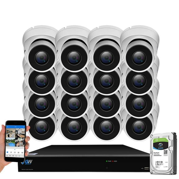 GW 16 Channel H.265 PoE NVR UltraHD 4K (3840x2160) Security Camera System with 16 x 4K (8MP) 2160p IP Camera, 100ft Night Vision, Outdoor Indoor Dome Camera
