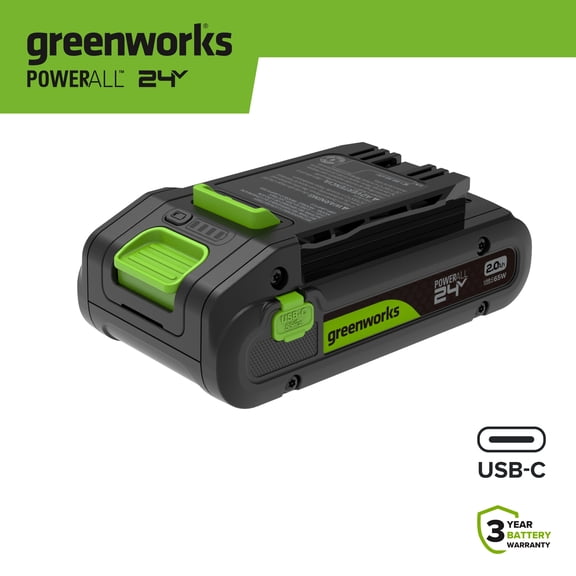 Greenworks 24V High Power 2.0 Ah Battery With Bi-Directional 65W USB-C Charging Port, PowerAll,