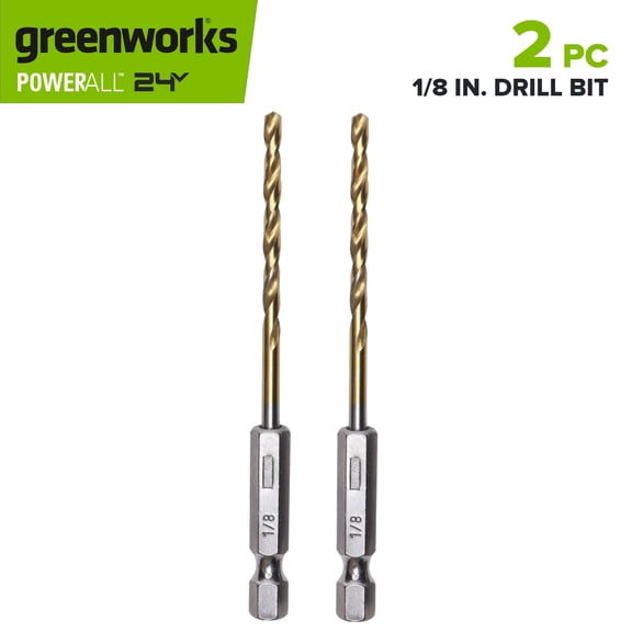 Greenworks Half Ground 2-Piece 1/8" Hex Shank Titanium Drill Bit Set, PA52225A1