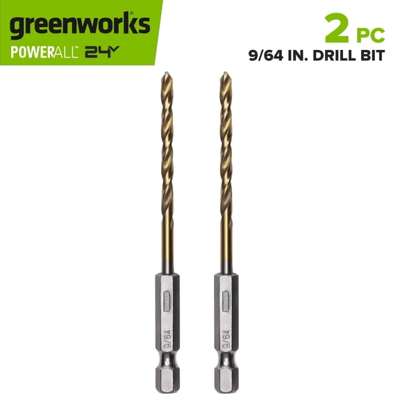 Greenworks 2PC 9/64" Titanium Drill Bit Set for Metal, Wood, PVC or more, Impact-Rated, 135 Split Point, PA52226A1