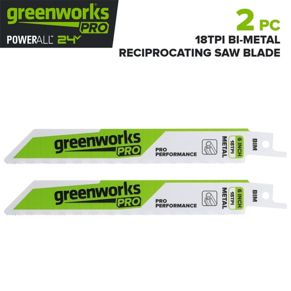 Greenworks Pro 2PC Thin Metal 6" Bi-Metal Reciprocating Saw Blade Set for Cutting Metal, 18 TPI and Universal Shank, PA53307A1