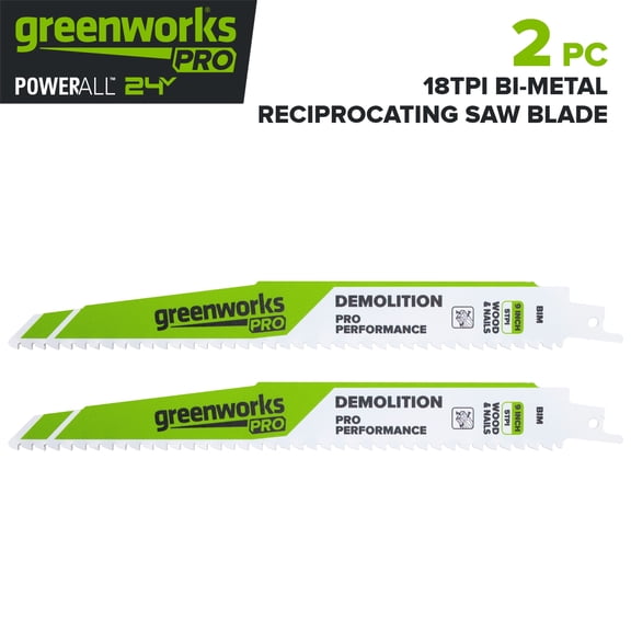 Greenworks Pro 2PC 9" Bi-Metal Multi-Material Demo Recip Saw Blade Set, PA53309A1