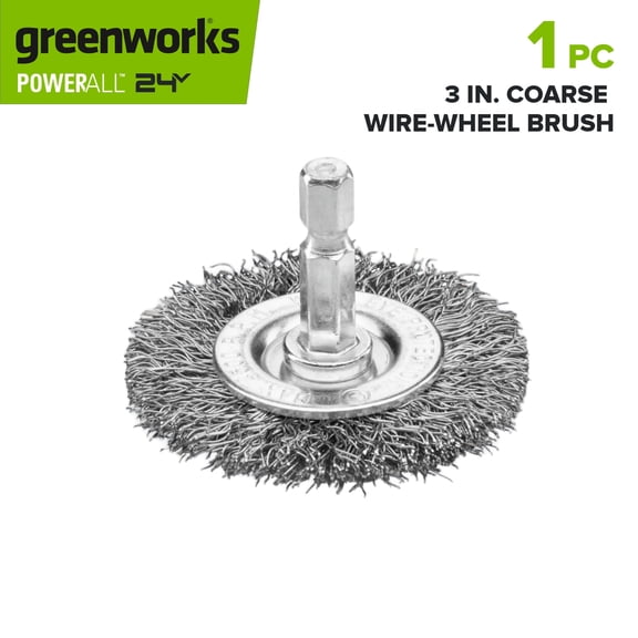 Greenworks 3" Coarse Wire Wheel Brush for Weld Scale, Paint, or Rust Removal and Surface Prep, for Use with Impact and Drill Drivers, PT54904A1