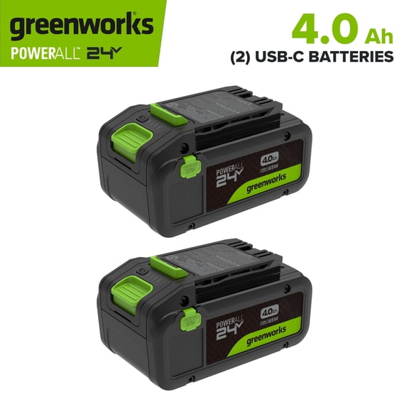 Greenworks PowerAll 24V 2-Pack, 4Ah Batteries with 65W USB-C Charger, K2D8NNAA2
