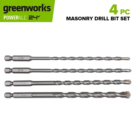 Greenworks 4PC Carbide Drill Bit Set for Masonry Work, Impact-Rated, PA52401A1