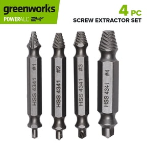 Greenworks 4-Piece Screw Extractor Set, #1-#4 Sizes, for Use with Impact and Drill Drivers, PA51106A1