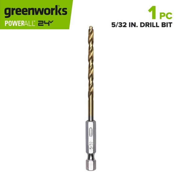 Greenworks 5/32" Titanium Drill Bit for Metal, Wood, PVC or more, Impact-Rated, 135 Split Point, PA52227A1