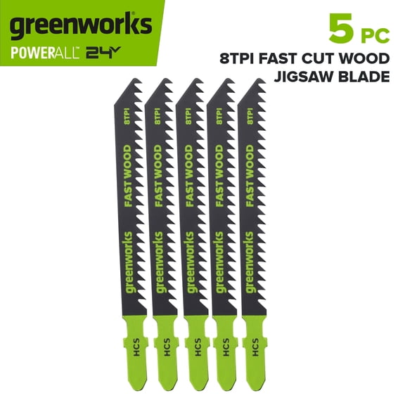 Greenworks 5-Pack of 4" Fast Wood Cutting Jigsaw Blades, High Carbon Steel, with 8 Teeth-Per-Inch