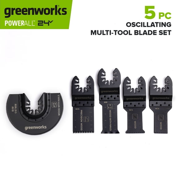 Greenworks 5-Piece Oscillating Multi-Tool Blade Set for Wood, Metal, and PVC, PA50204A1
