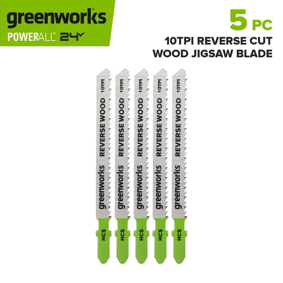 Greenworks 5-Pack of 4" Reverse Cut Wood Jigsaw Blades, High Carbon Steel, with 10 Teeth-Per-Inch