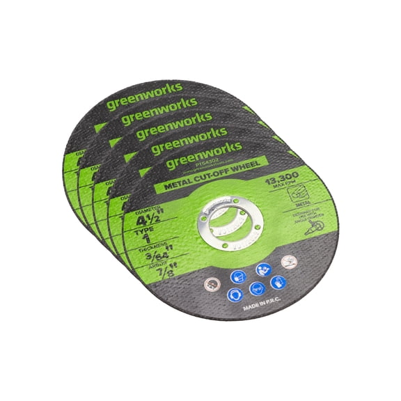 Greenworks 5 Ct 4.5" Type 1 Metal Bonded Abrasive Cutting Wheel PT54305A1