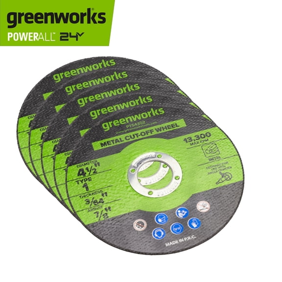 Greenworks 5-Pack of 4-1/2" Metal Cutting Wheels, for Use With Angle Grinder, PT54305A1